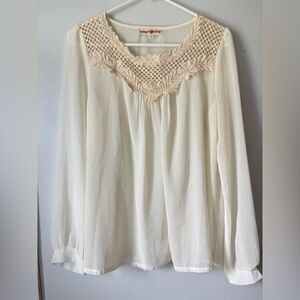 Altar’d State Medium Ivory Blouse Top Sheer Crochet Long Sleeve Boho Hippie